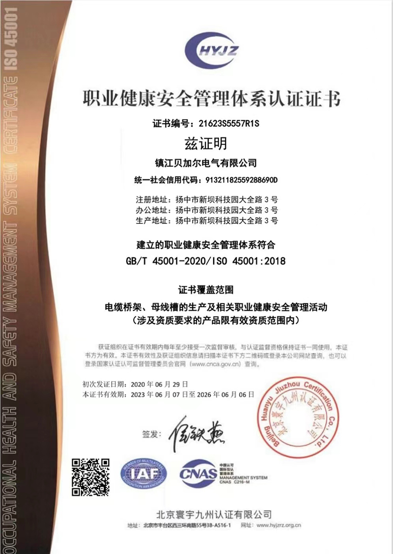 職業(yè)健康安全管理體系證書(shū)